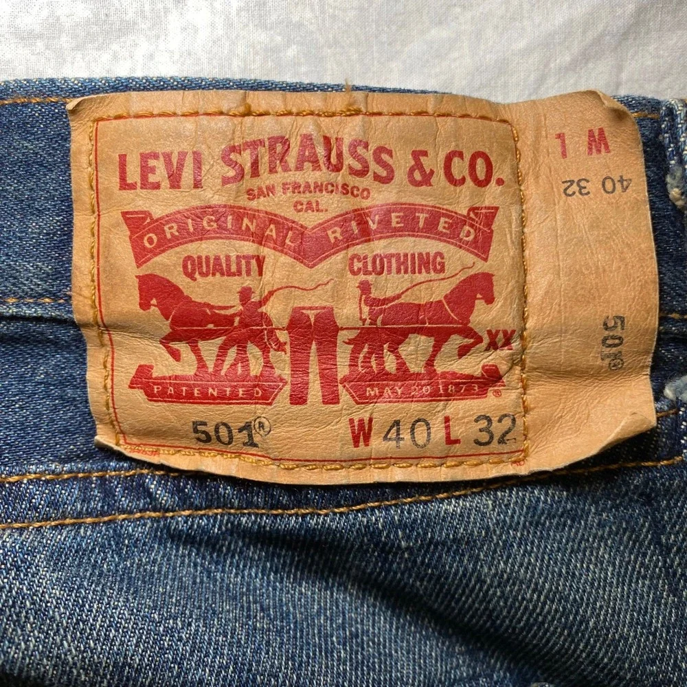 Levis 501 Button Fly Straight Leg Jeans Mens 40x32 Blue Denim Classic Fit